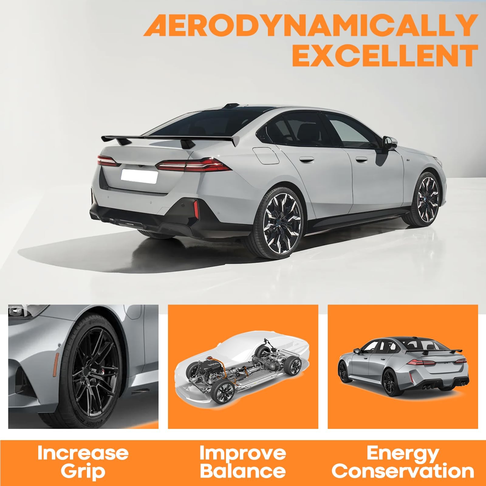 Universal Rear Spoiler 54 Inch Seagull Style Glossy Black