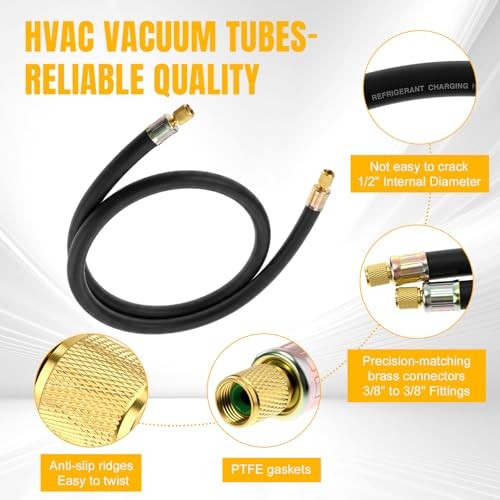 HVAC Refrigerant Charging Vacuum Hose, 6 ft, 800 Psi 3/8&Prime; to 3/8&Prime; Fittings