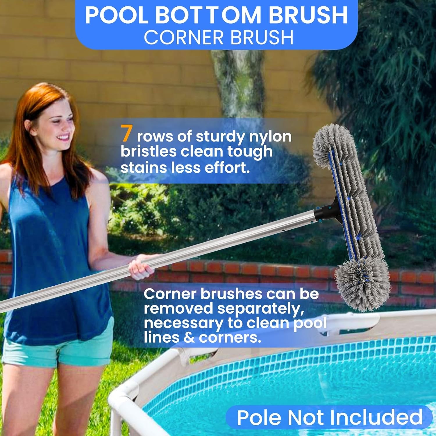 Pool Cleaning Kit: Skimmer, Brush & Weighted Vacuum Head for Pools