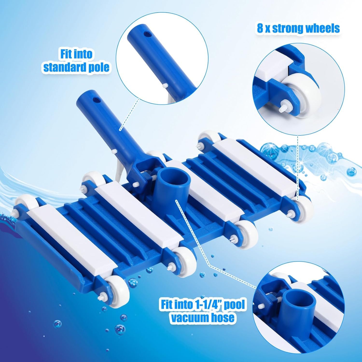 2 Pcs Pool Cleaning Vacuum Kits Include 14&Prime; Swimming Pool Vacuum Head with Flexi