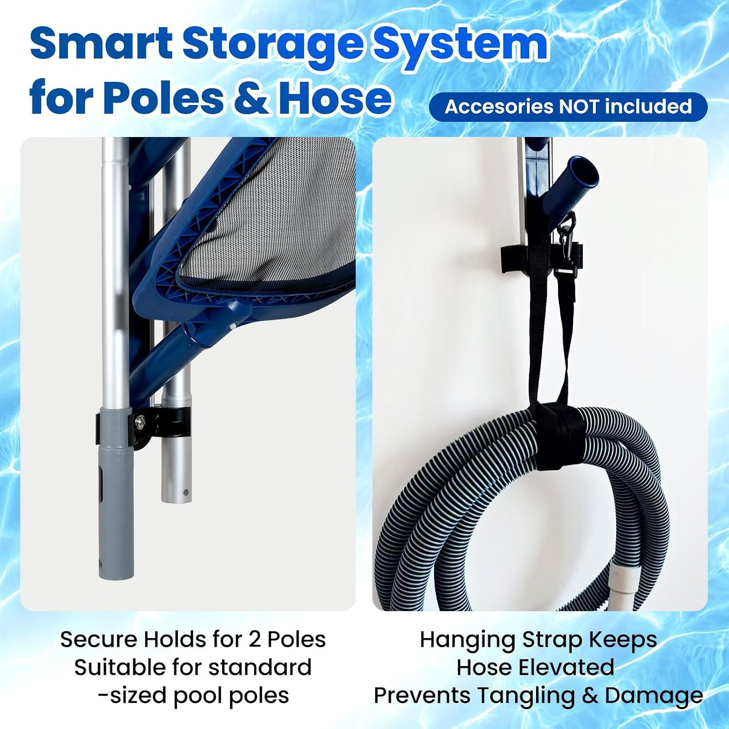Pool Equipment Storage Rack – Pool Tool Organizer Holds Cleaning Accessories, Sk