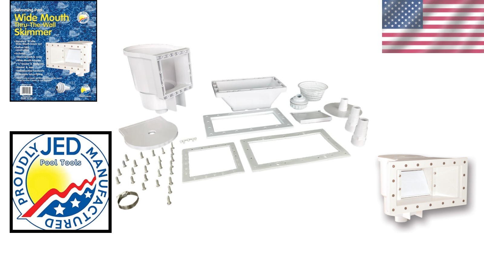 High-Performance Wide Mouth Pool Skimmer & Durable Accessory Set Made in USA