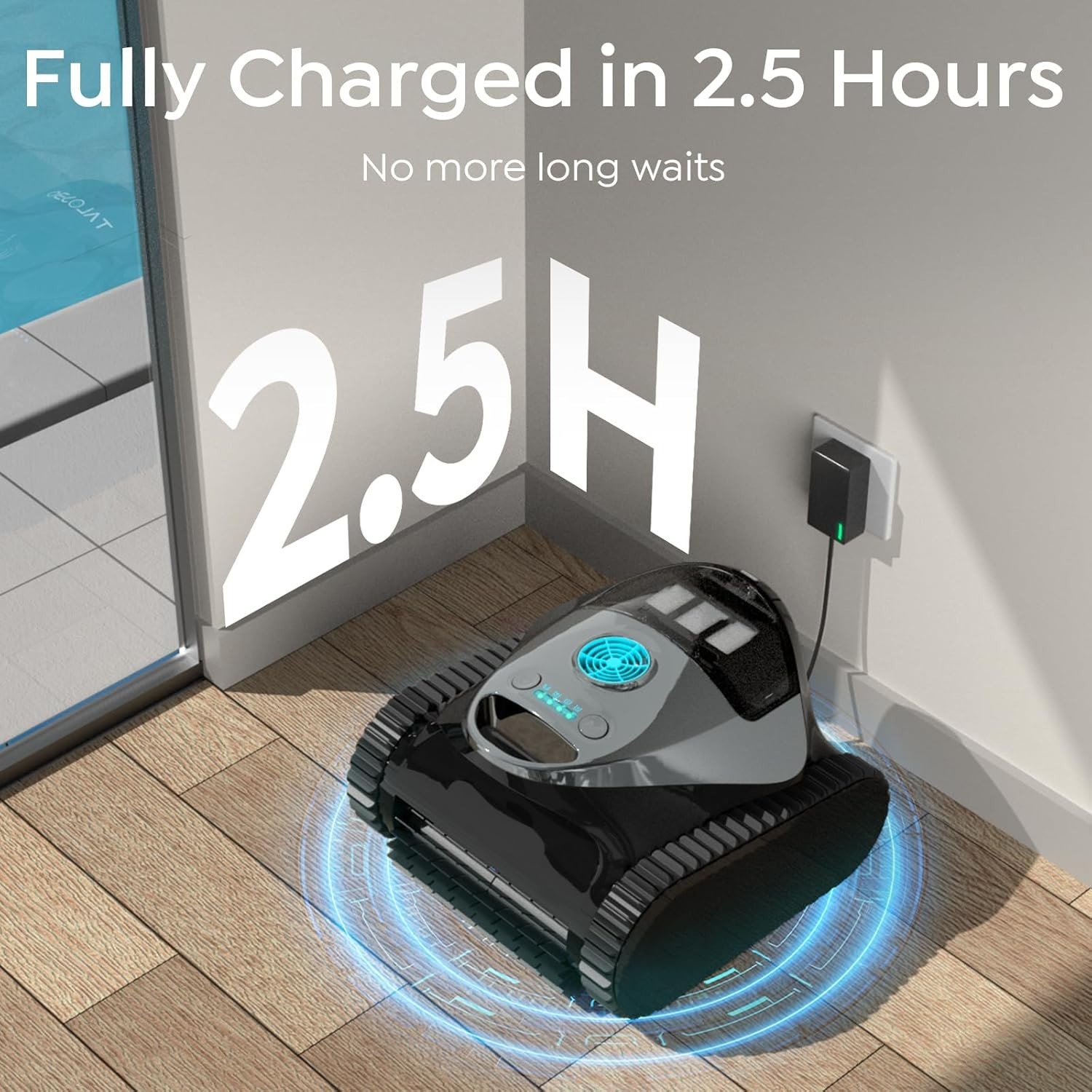 Cordless Robotic Pool Cleaner Wall & Waterline Cleaning 150Min Strong Suction