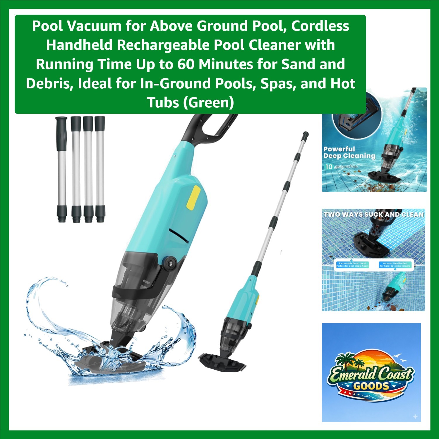Telescopic Handheld Pool Vacuum for Quick Cleanup – 60 Min Battery Life