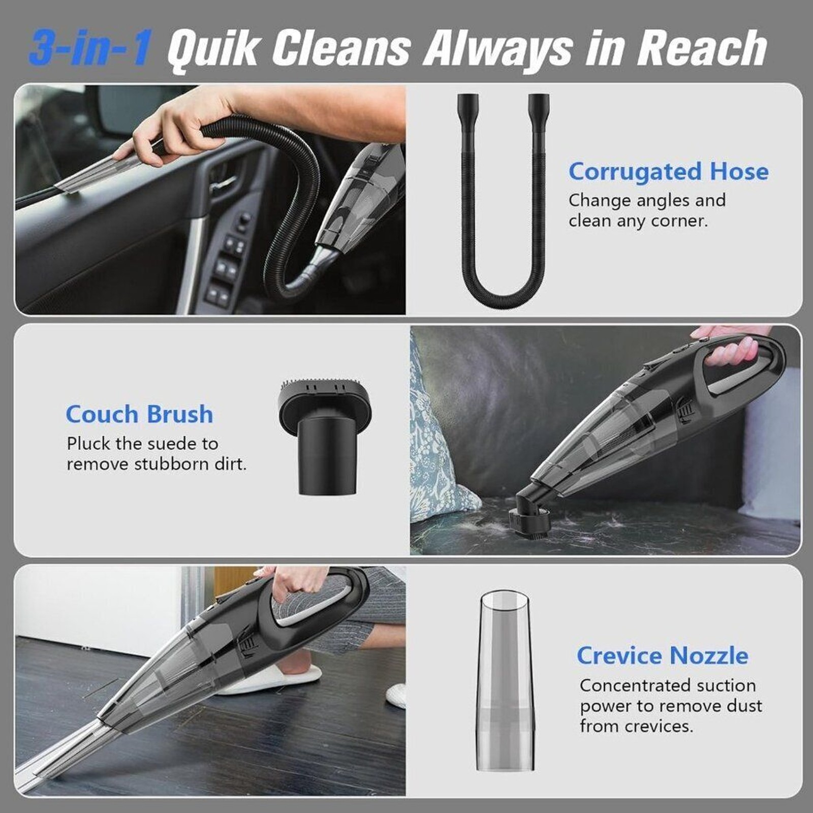 Handheld Vacuum Cordless Rechargeable, LED Light, 1.65 Pounds Car Vacuums