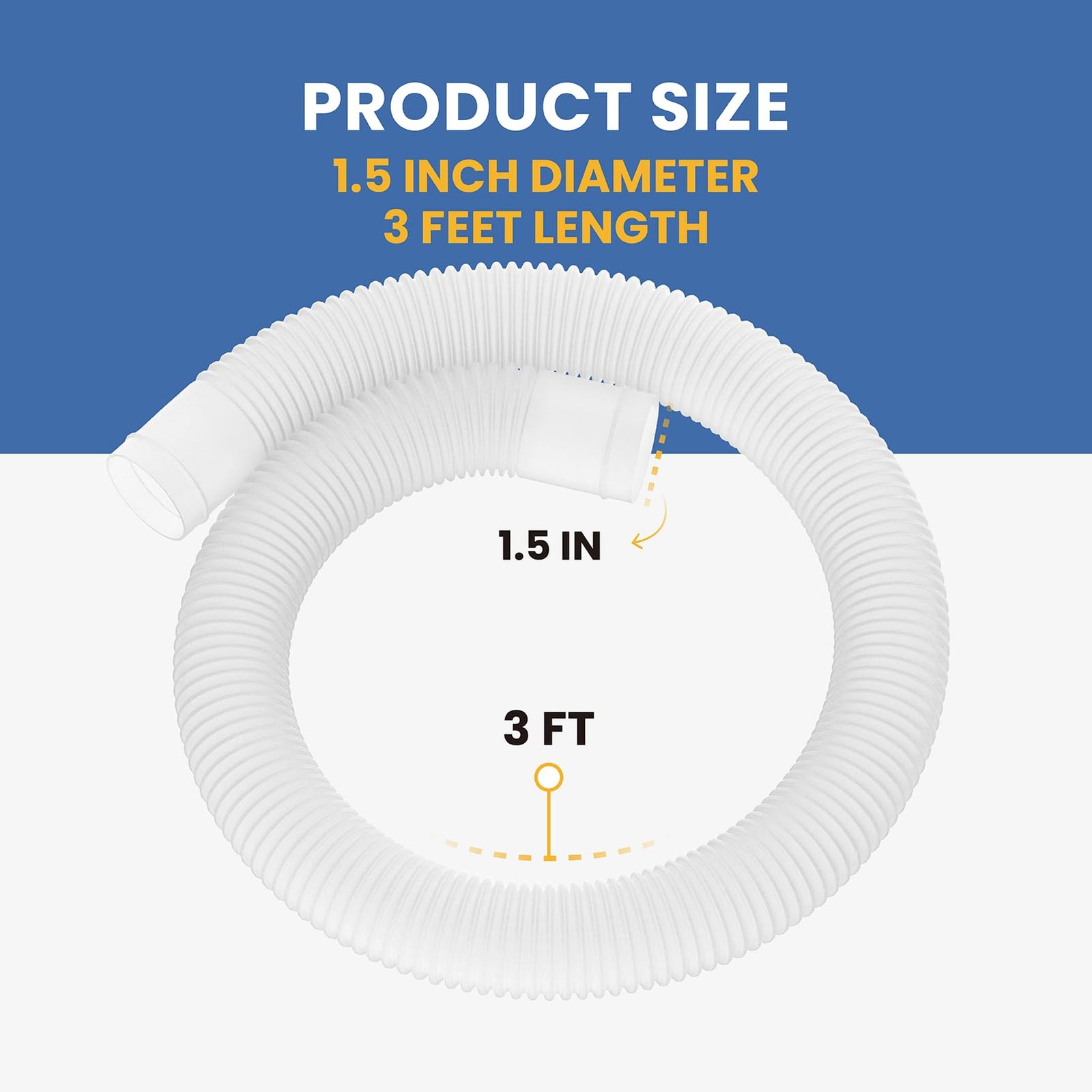 1.5&Prime; X 3ft Replacement Pool Skimmer Hose – Hoses x 36 inches, White