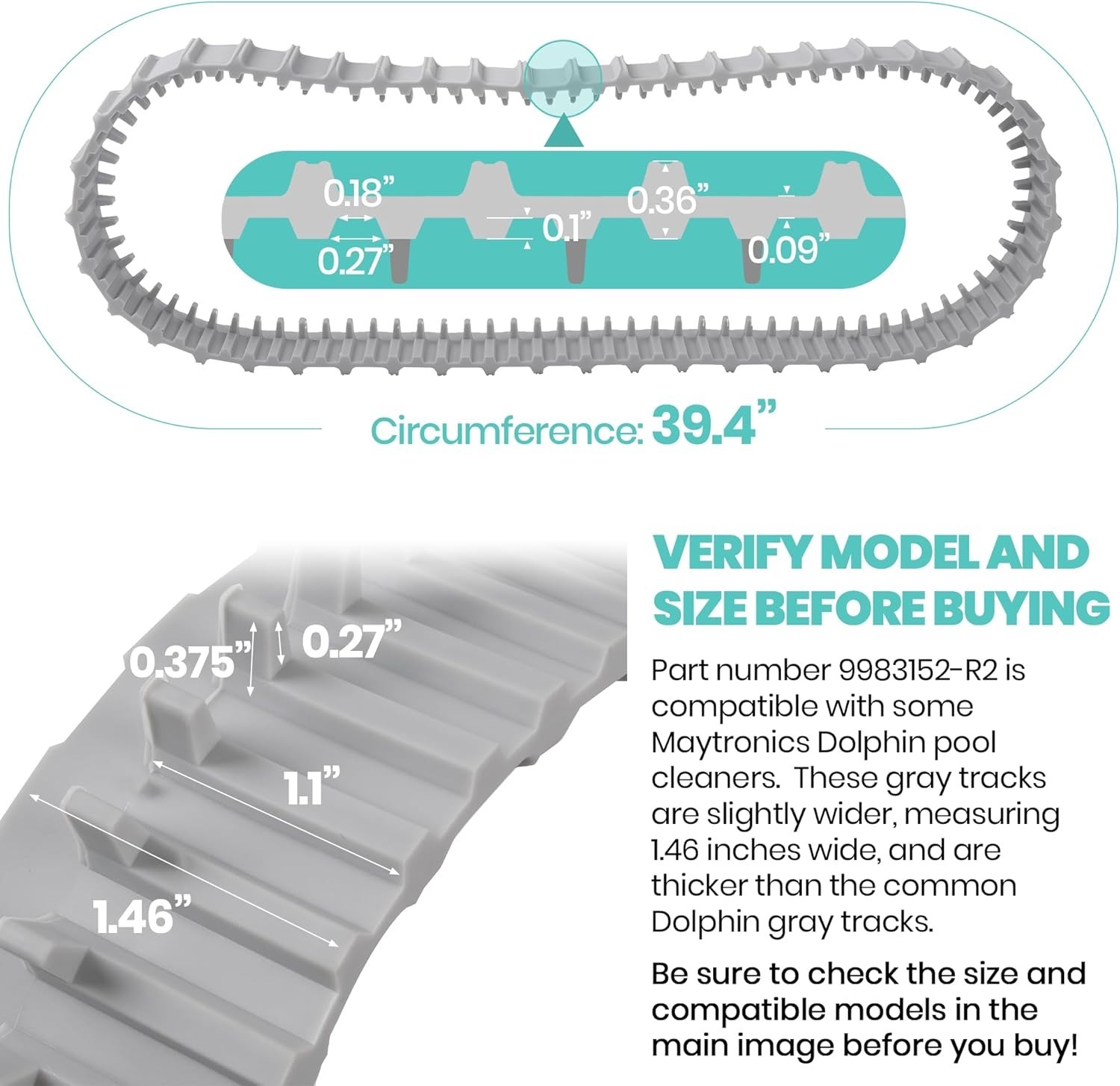 Dolphin Part 9983152 R2 Gray Tracks for Robotic Pool Cleaner