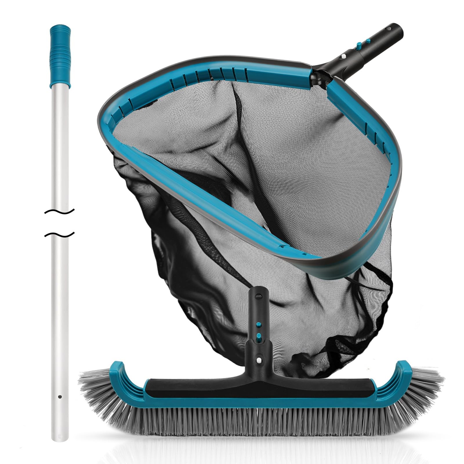 Pool Cleaning Kit Skimmer Net Brush 10.5Ft Pole Aluminum Heavy Duty Debris