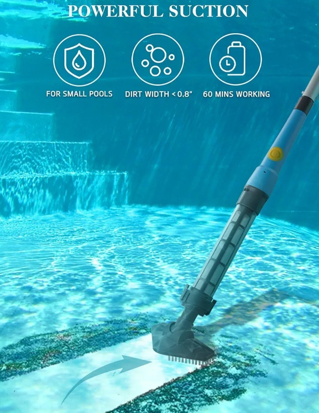Efurden Rechargeable Pool Stick Vacuum Cleaner For Pools Spas Hot Tubs