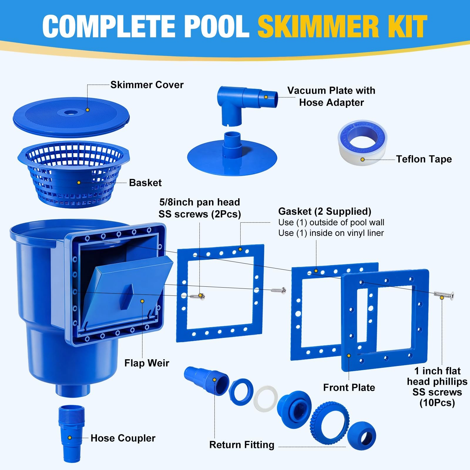 Above Ground Pool Skimmer, Heavy Duty Through-Wall Mount Pool Skimmer Kit wit…