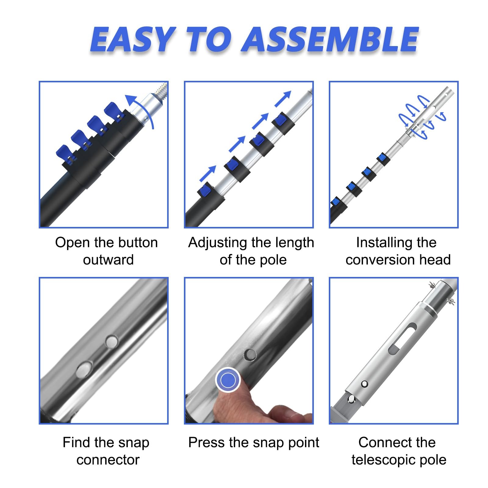 16FT Telescopic Swimming Pool Pole with 19&Prime; Brush Head for Skimmer & Vacuum