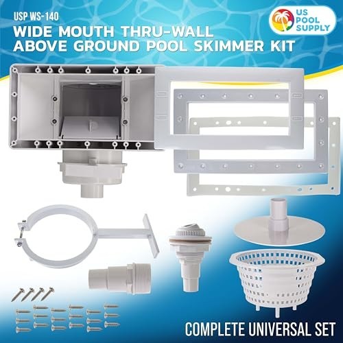 Wide Mouth Thru-Wall Above Ground Pool Skimmer Kit – Universal Set, ABS, Leaf Ba