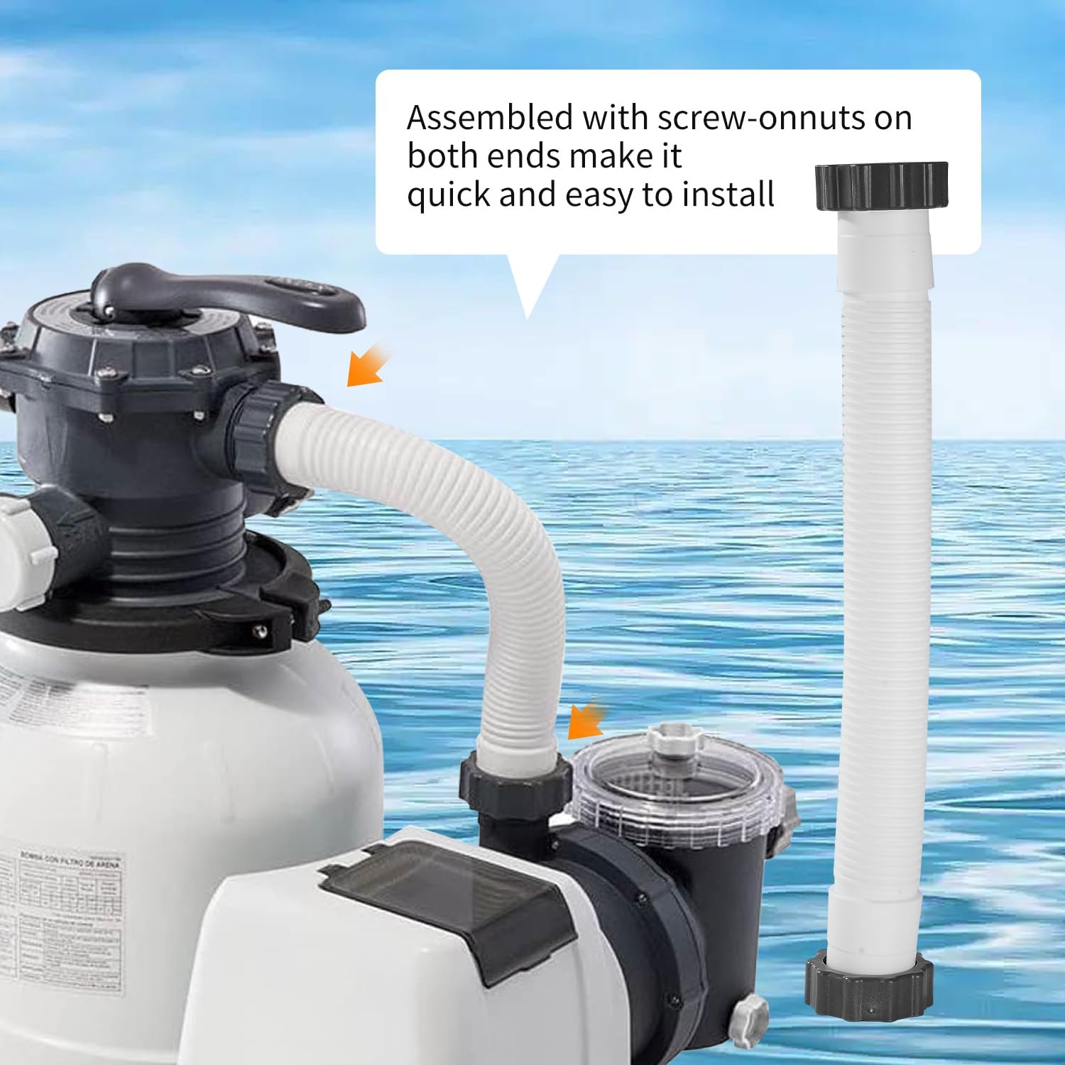 Pihil 18 Inch 11535 Pool Sand Filter Pump Hose Interconnecting Hose 2 Gaskets