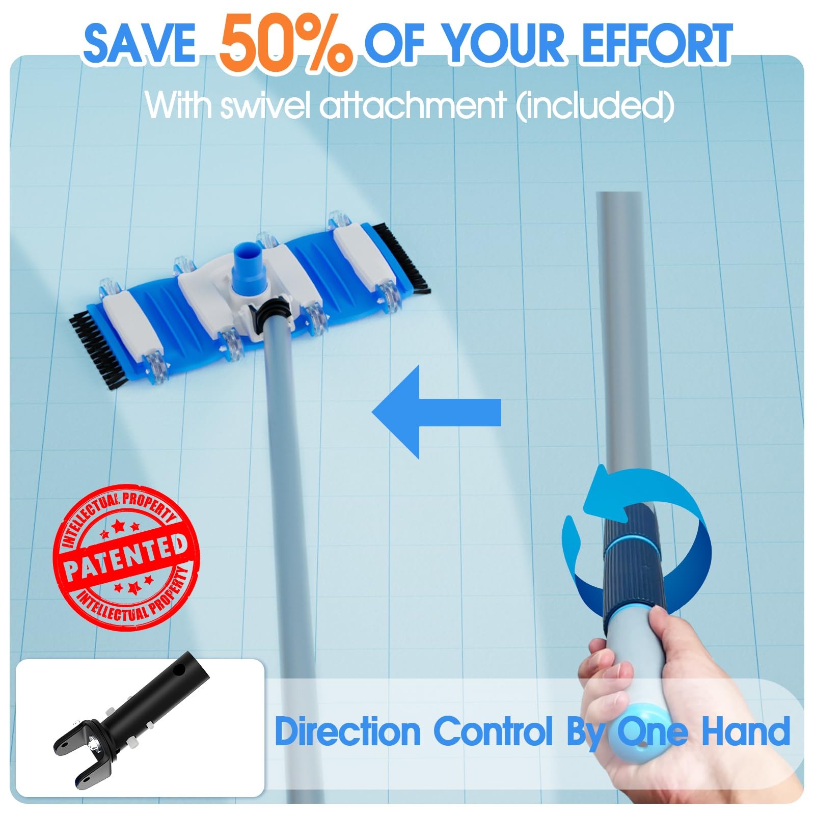 2026 Pool Vacuum Head with Swivel Handle – 16in Eazy-to-Use Daily Cleaning Va…
