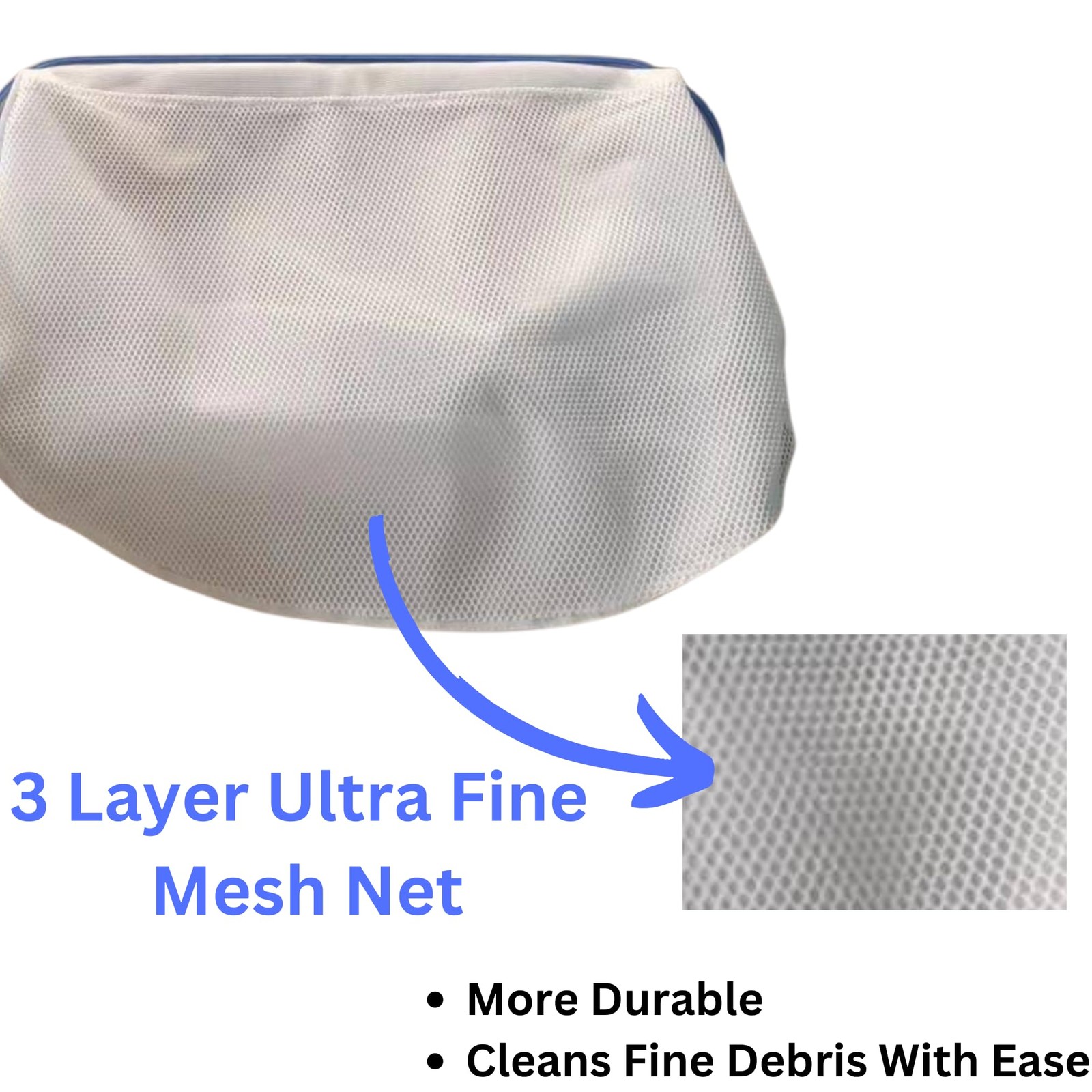 Pool Zing Professional 19&Prime; Fine Mesh Skimmer Net – Triple White & Blue