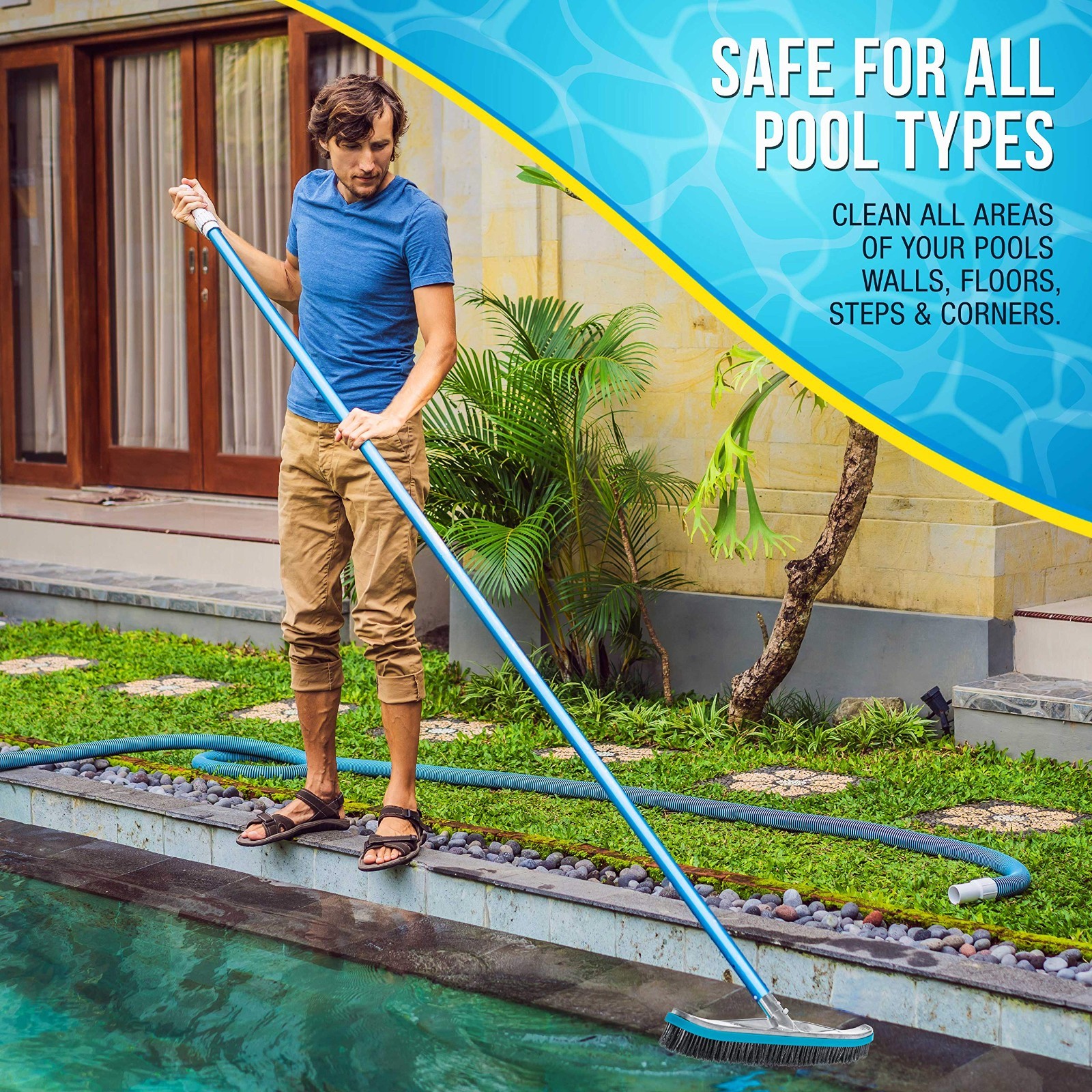 18&Prime; Stainless Steel Pool Brush Head for Inground Pools – Metal Wire Bristles, Ca