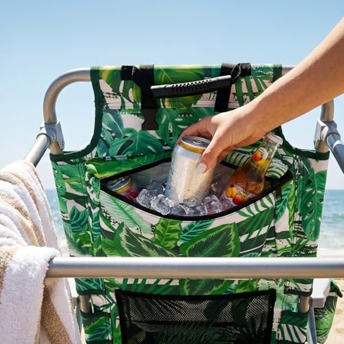 Palm Leaves Beach Chair Heavy Duty 330 lbs, 5-Position Lay Flat Folding