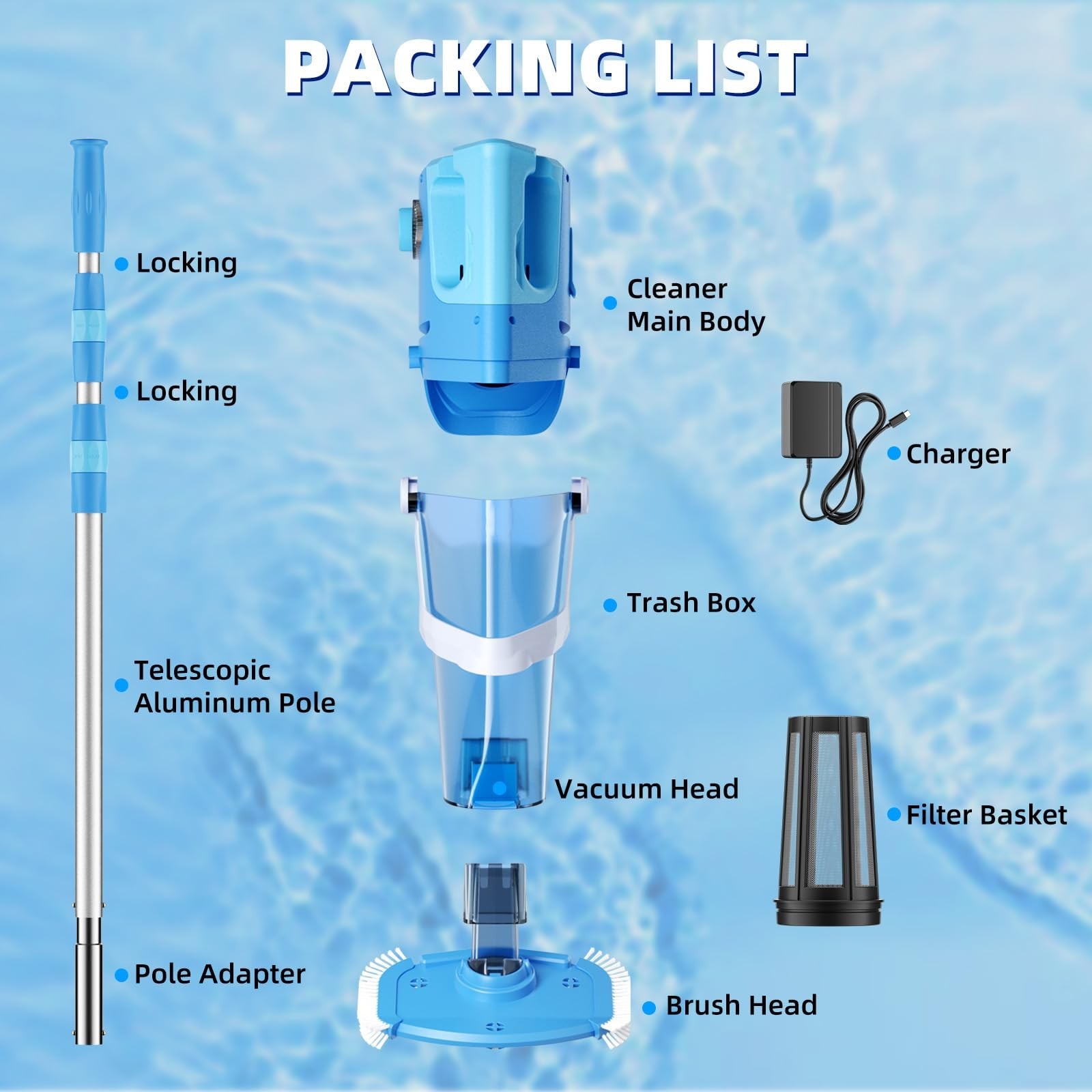 Cordless Pool Vacuum with Telescopic Pole, 26.5 gallons/min Powerful Suction,…