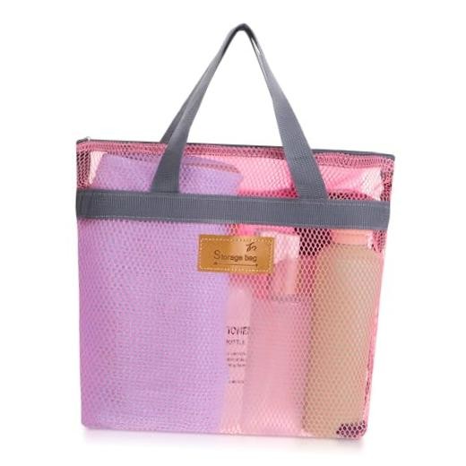 KALIONE Portable Gym Shower Bag, Mesh Shower Caddy Bag, Quick Dry Hanging Pink