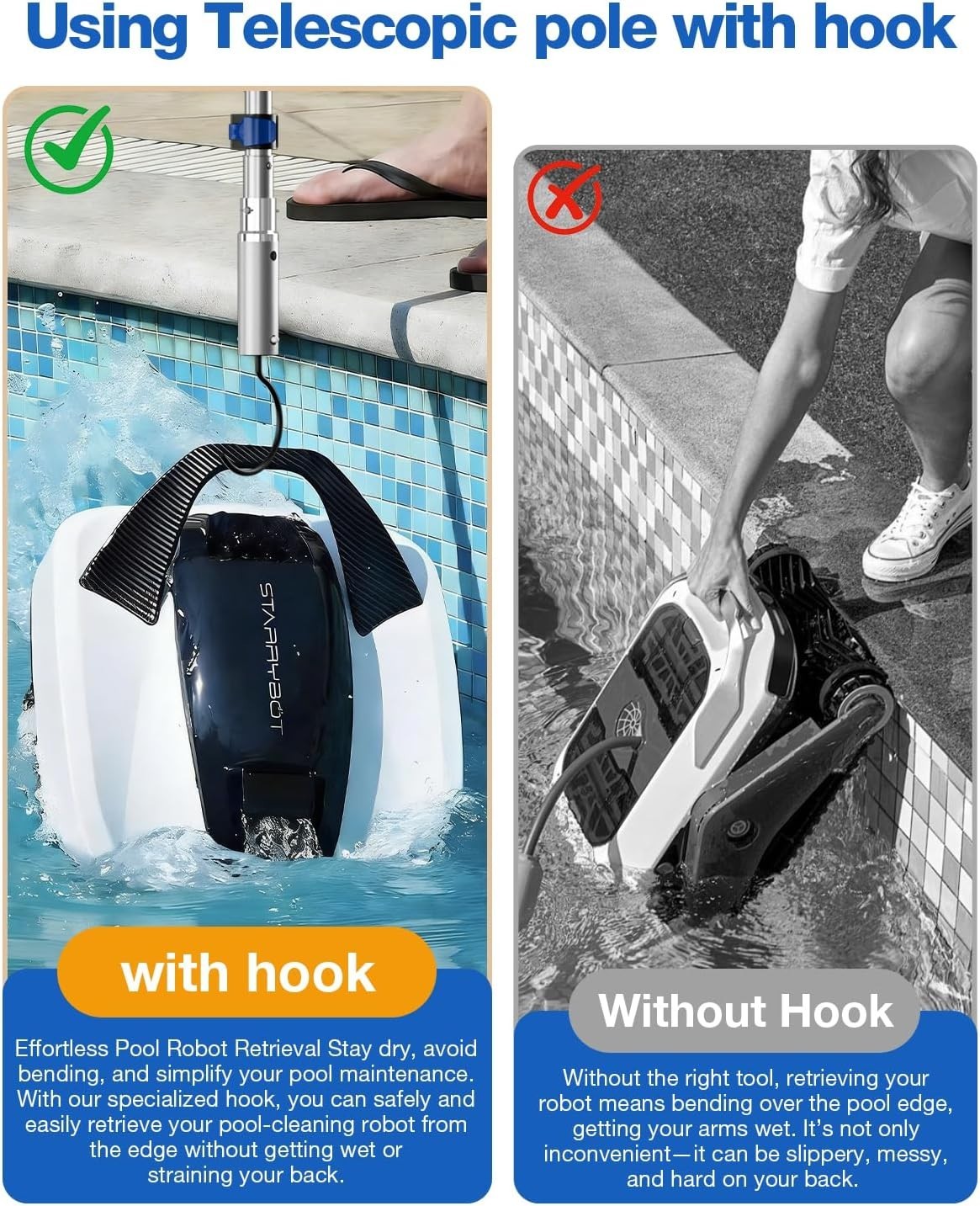 16 Ft Telescopic Pool Pole with Robotic Pool Cleaner Hook, Extendable Aluminu…