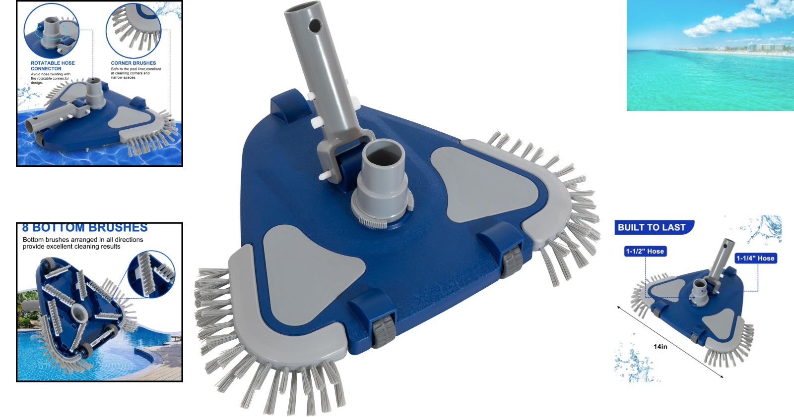 Professional-Grade Pool Vacuum Head with Dual Brush System for Perfect Cleaning
