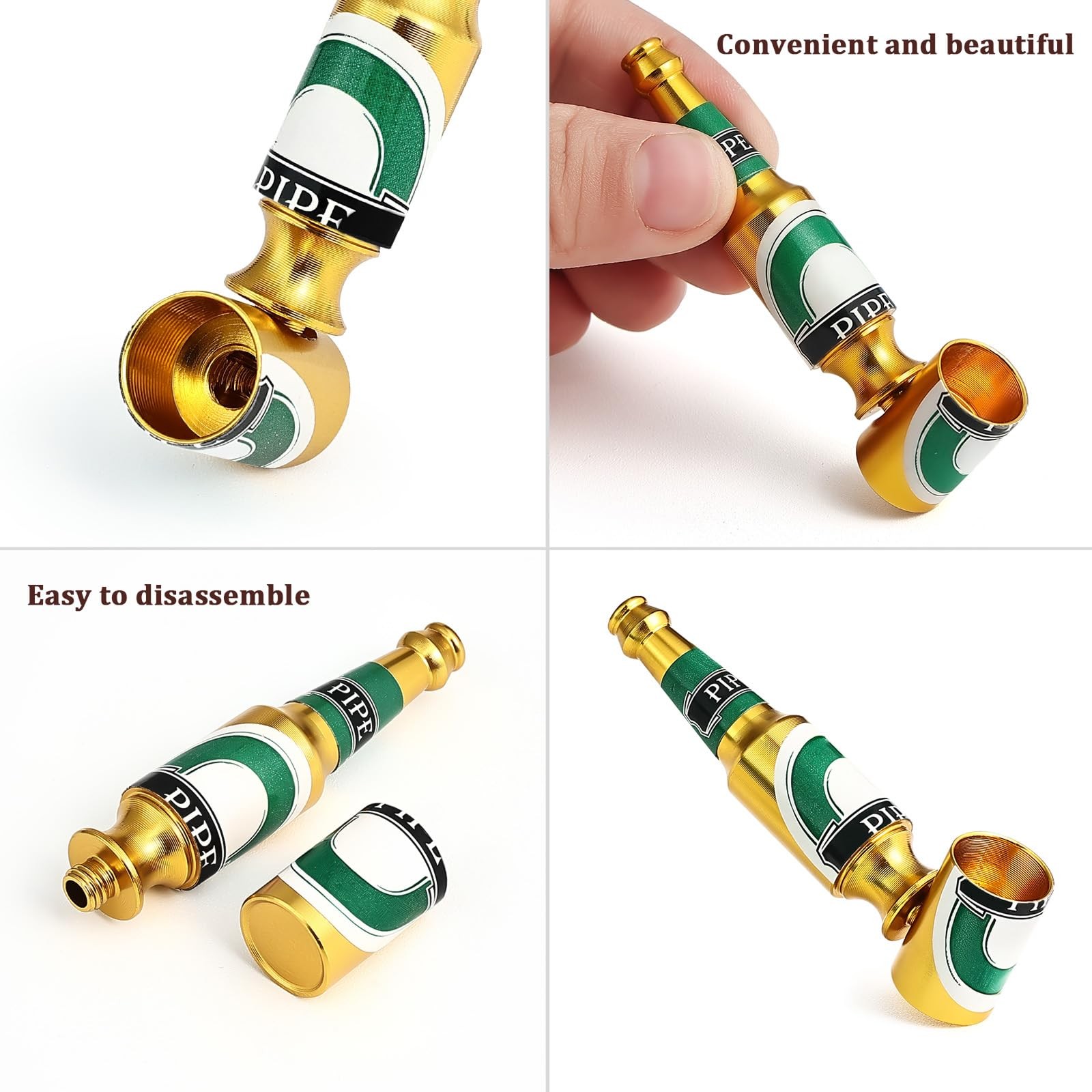 Joyoldelf 3pcs Mini Tobacco Pipe – Beer Bottle Smoking red, green, gold