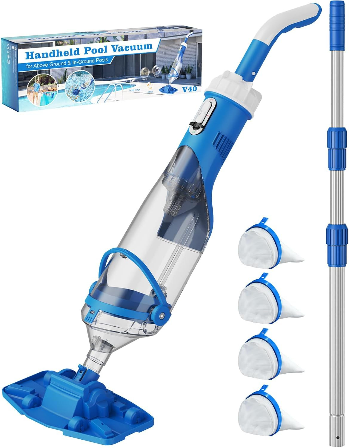 Cordless Pool Vacuum with Telescopic Pole, 18.5 GPM Powerful Suction, 1.5H Super
