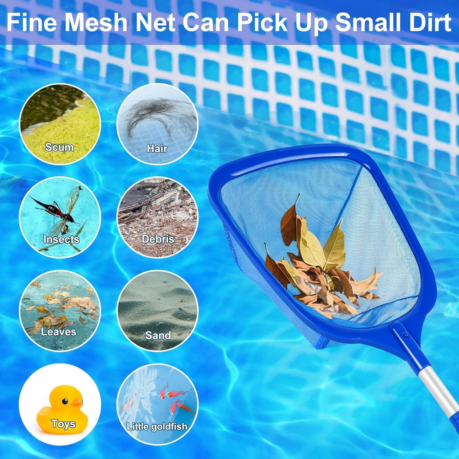 Hot Tub Pool Skimmer Net with 13 » Aluminum Pole Ultra-Fine Mesh Durable Ligh…