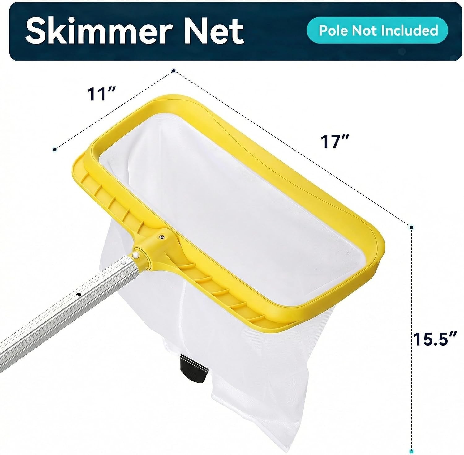 Professional Pool Skimmer Net with Yellow Frame & 30-Mesh – Heavy Duty Deep Leaf