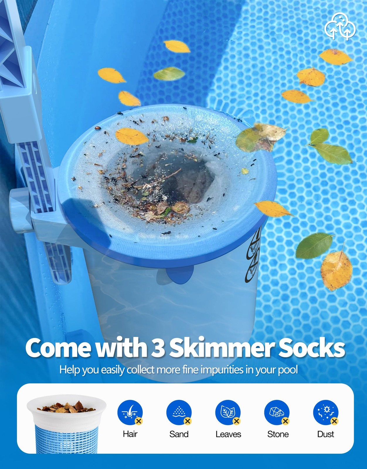 Above Ground Pool Surface Skimmer with 3 Filter Socks and Wall Mount Bracket
