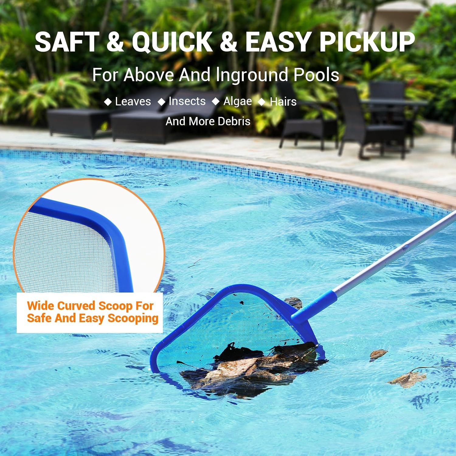 Pool Skimmer Net with 5 Section Adjustable Telescopic Aluminum Pole, 23 »- 60