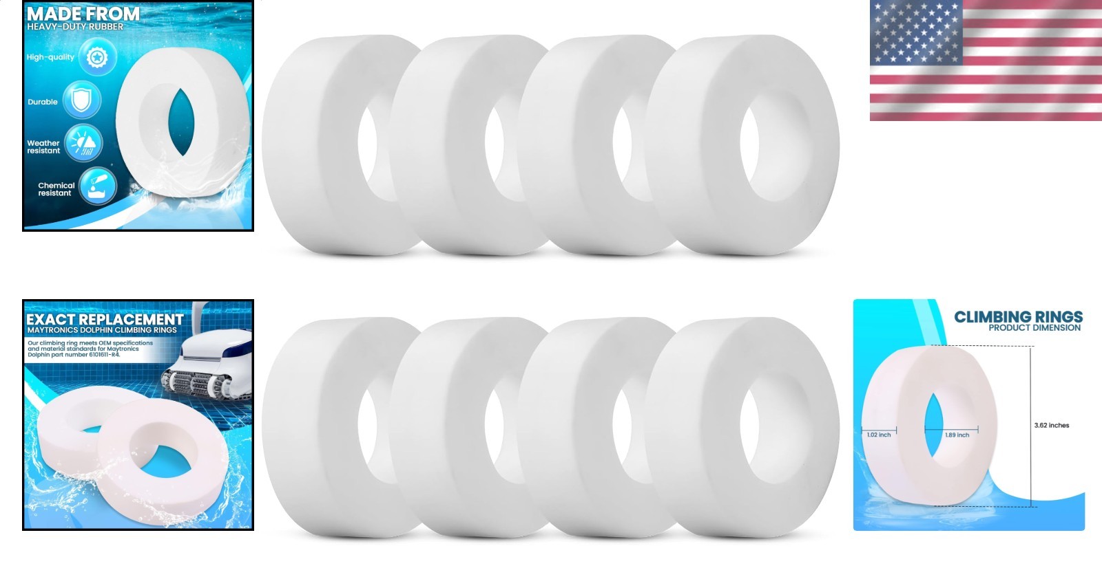 Pool Cleaner Climbing Rings 8-Pack PVA 6101611-R4 Durable Replacement Maytronics
