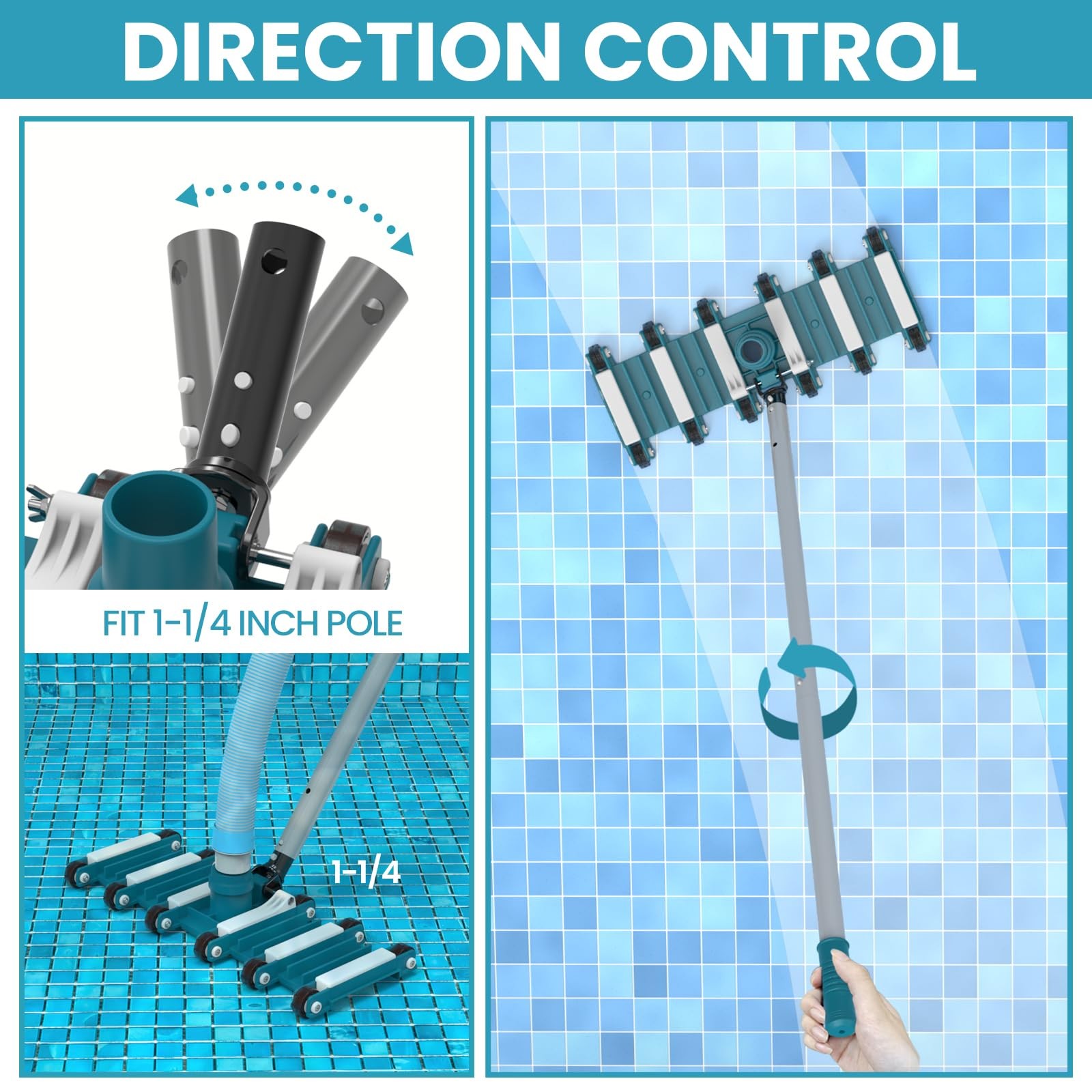 19&Prime; Heavy Duty Pool Vacuum Head with Wheels ExtraWide, Swivel Handle