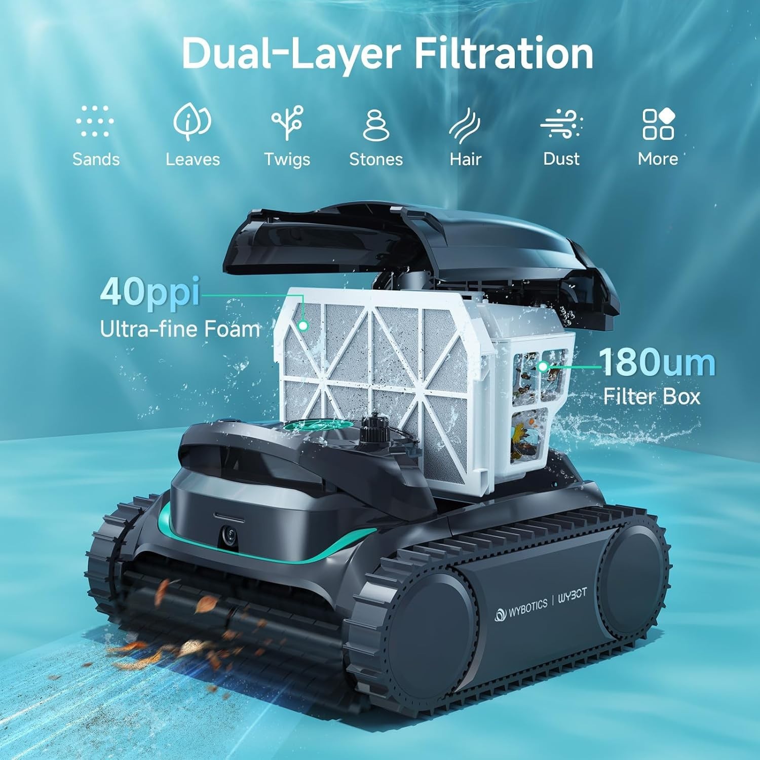 WYBOT M2 AI Pool Cleaner | App Control | 300min/4305sq.ft | 10,000mAh Brushless