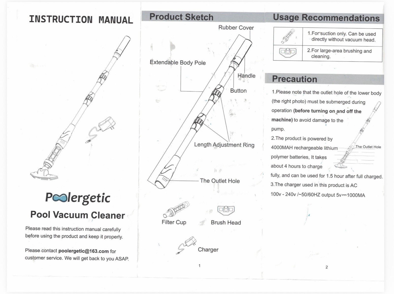 Cordless Rechargeable Pool Vacuum Cleaner Handheld Spa Cleaner Telescopic Pole