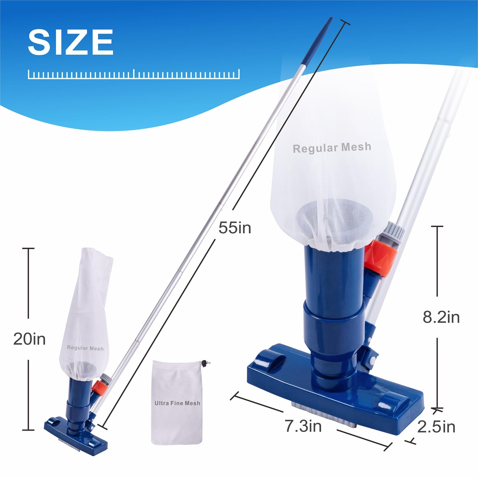 Upgraded Swimming Pool Spa Jet Vacuum Cleaner with Brush & 56&Prime; Pole,for BLUE