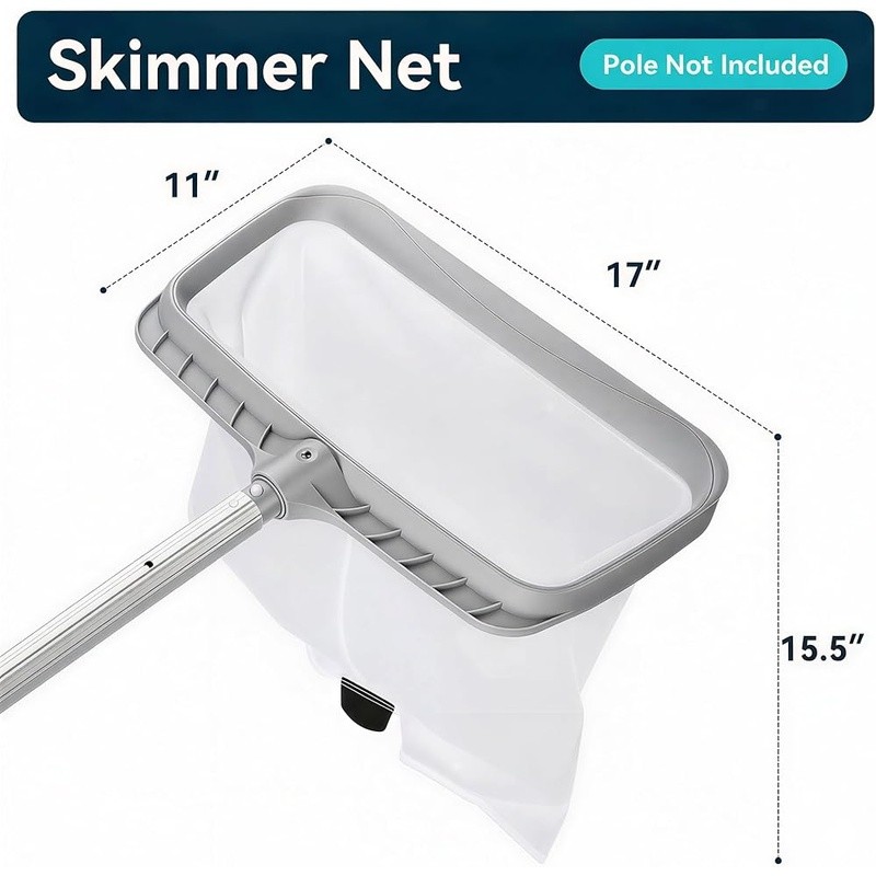Heavy Duty Pool Leaf Skimmer Fine Mesh Net Rubber Handle Inground Above Ground