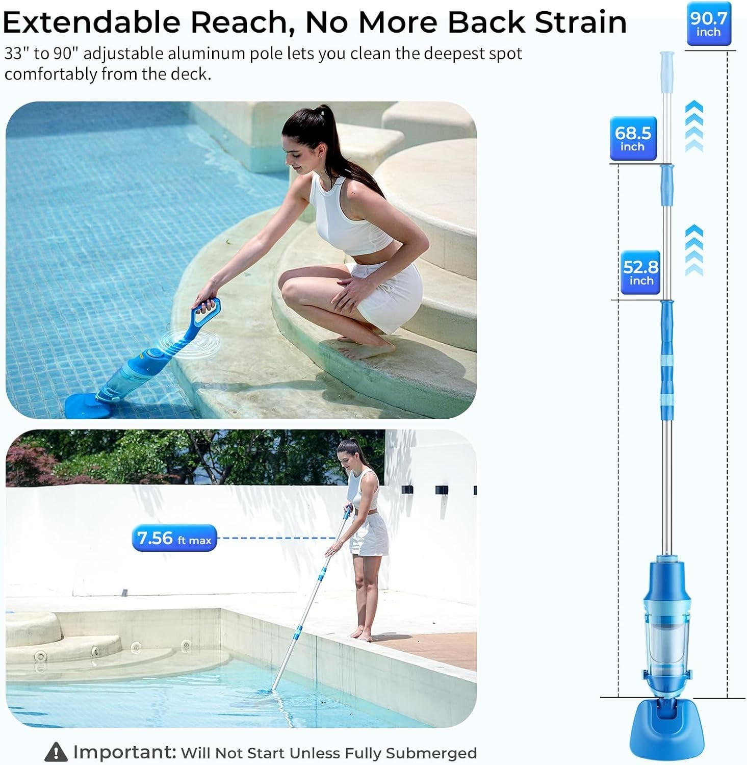 Pool Vacuum for Above Ground Pool, 1427 GPH Powerful Stable Suction, Telescopic
