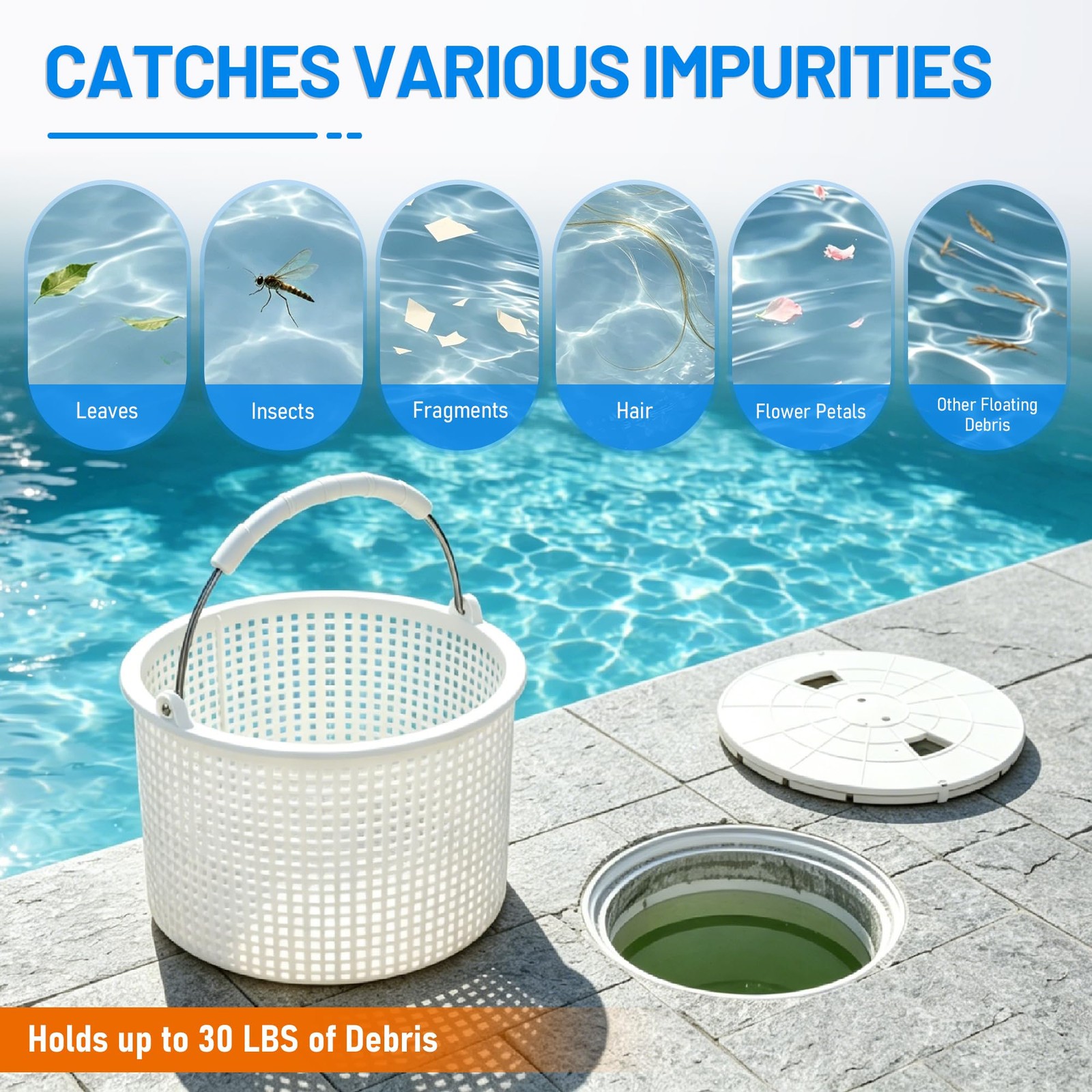 Inground Pool Skimmer Basket Replacement 7 Inch Weighted Stainless Steel Handle