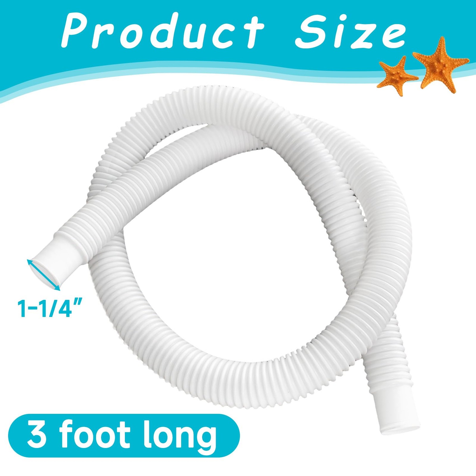 Ubante 2 Pack 1-1/4 Inch X 3Ft Foot Long White Above Ground Pool Flex