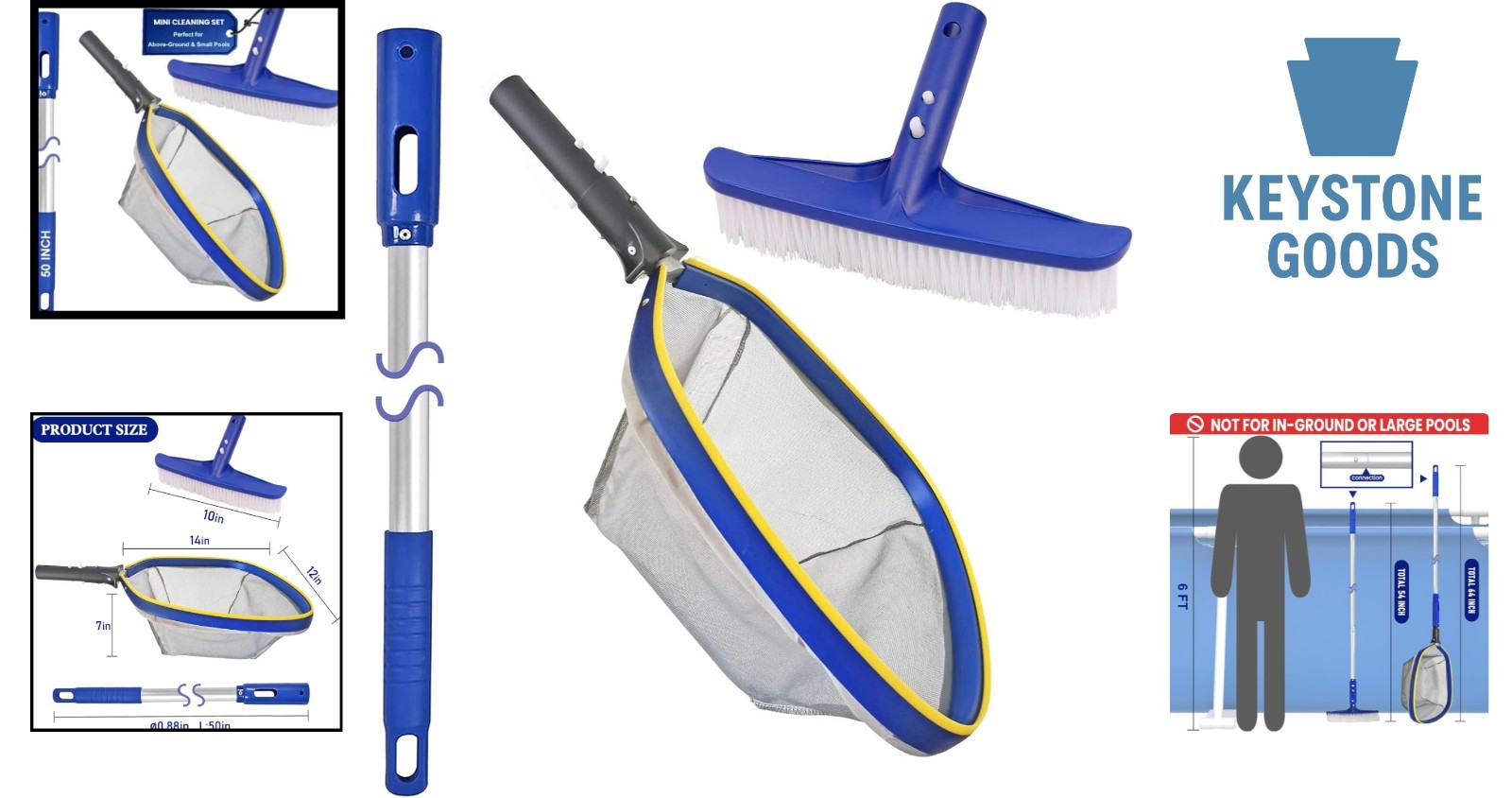 14&Prime; Pool Cleaning Kit with Telescopic Pole & Fine Mesh Skimmer for Above Grou…