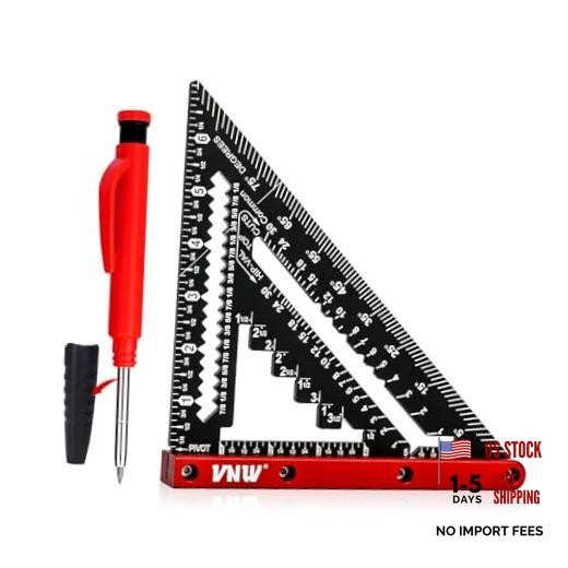 VNW 7inch Rafter Square with Carpenter Pencil, 1/8&Prime; Precision 7-inch Black
