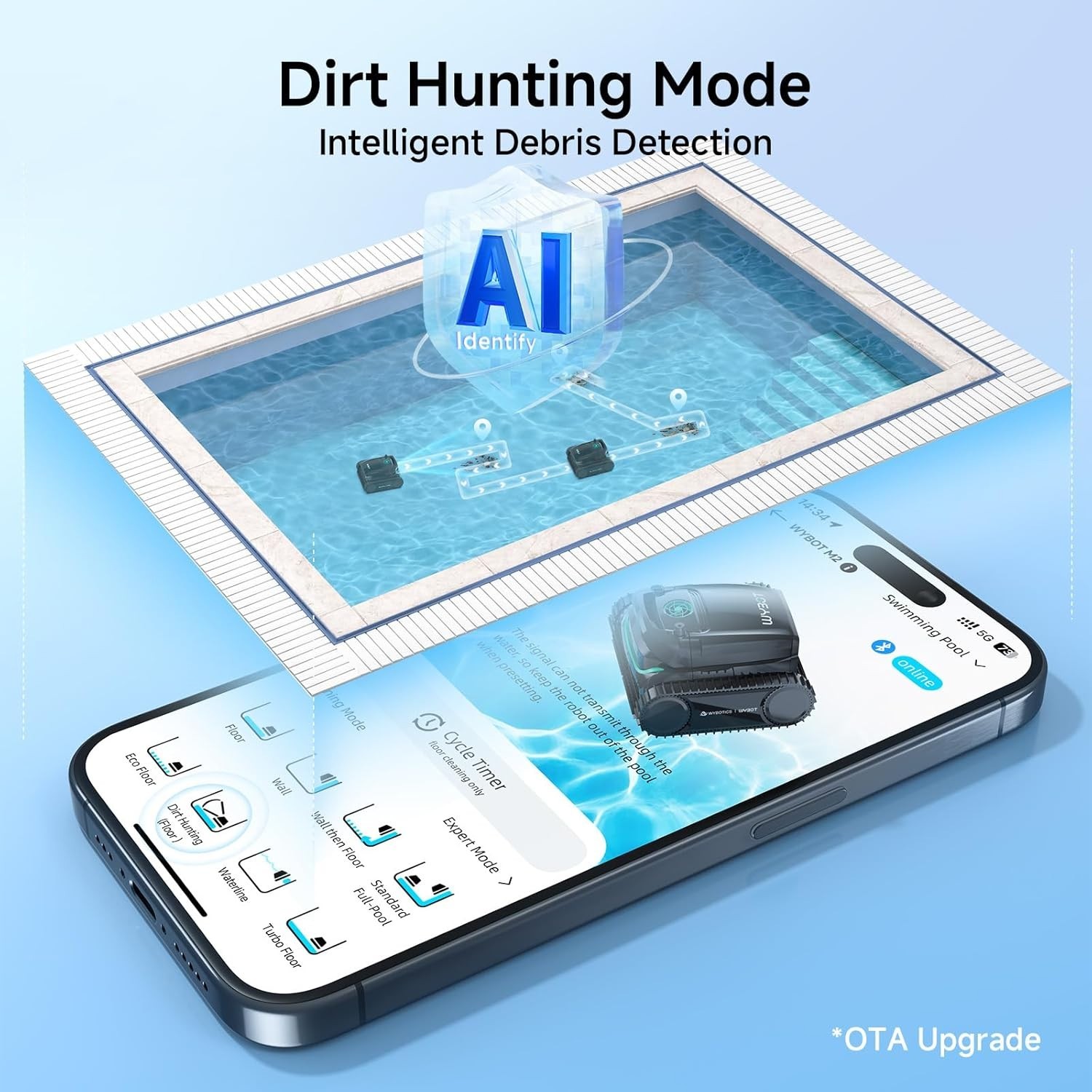 WYBOT M2 AI Pool Cleaner | App Control | 300min/4305sq.ft | 10,000mAh Brushless