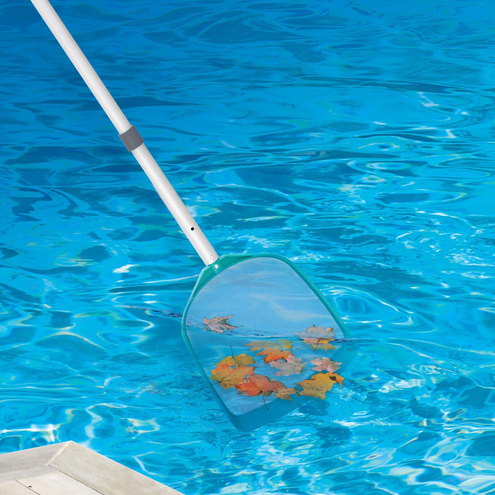 Teal&Gray Pool Skimmer Net with 42inch Aluminum Pole forEffective Debris Removal
