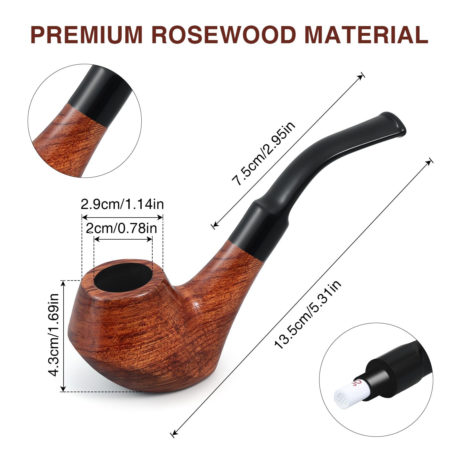 Joyoldelf Smoking Pipe, Wooden Tobacco Pipe with Gift 29 Piece Set, brown