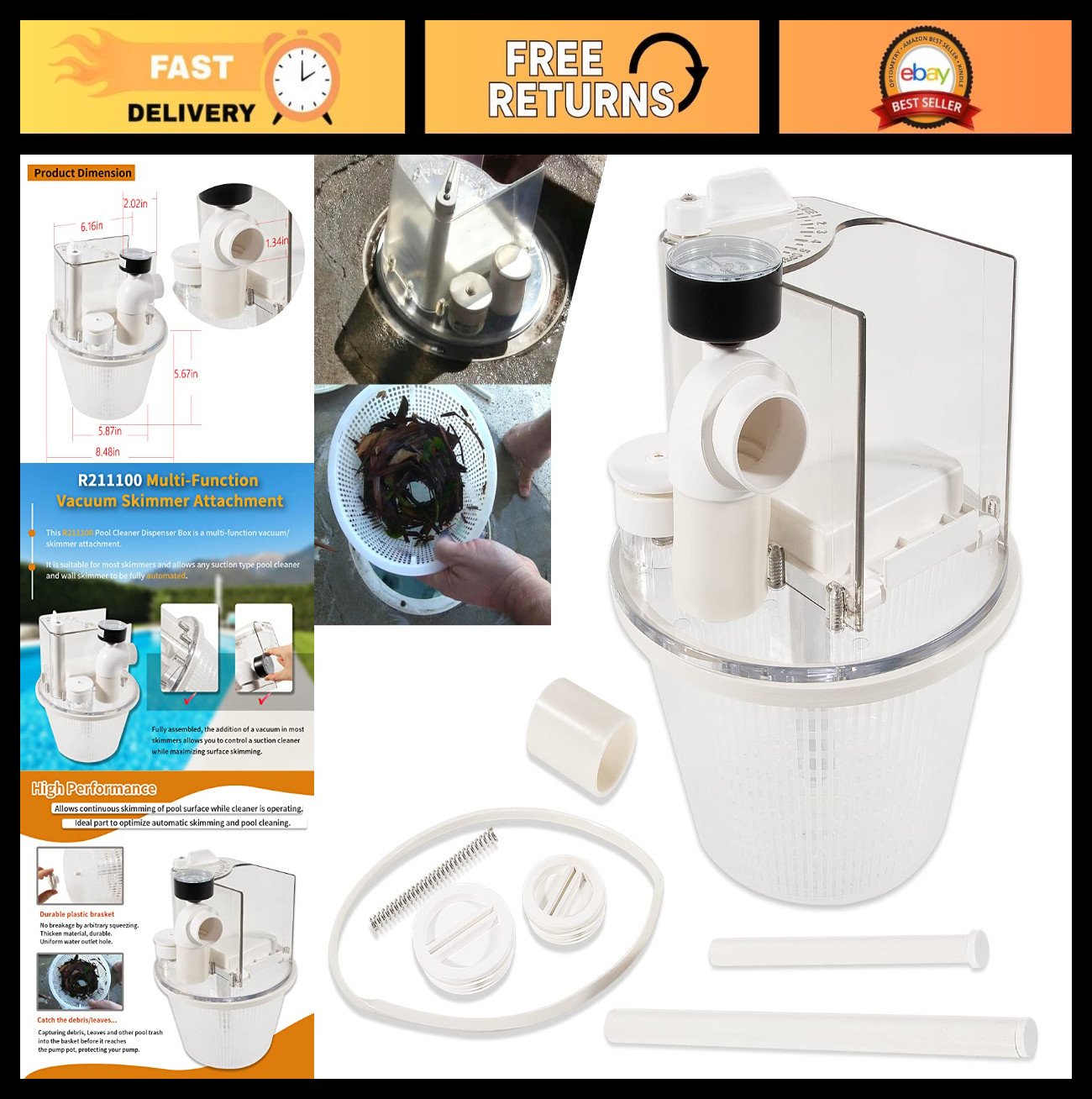 Vac-Mate Pool Cleaner Dispenser Box Replacement – Multi-Function Vacuum Skimmer,