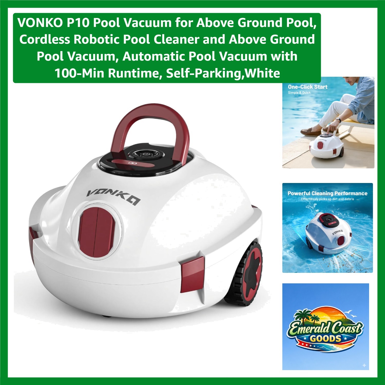 Self-Parking Cordless Pool Cleaner with Lightweight Design & Quick-Rinse Filter
