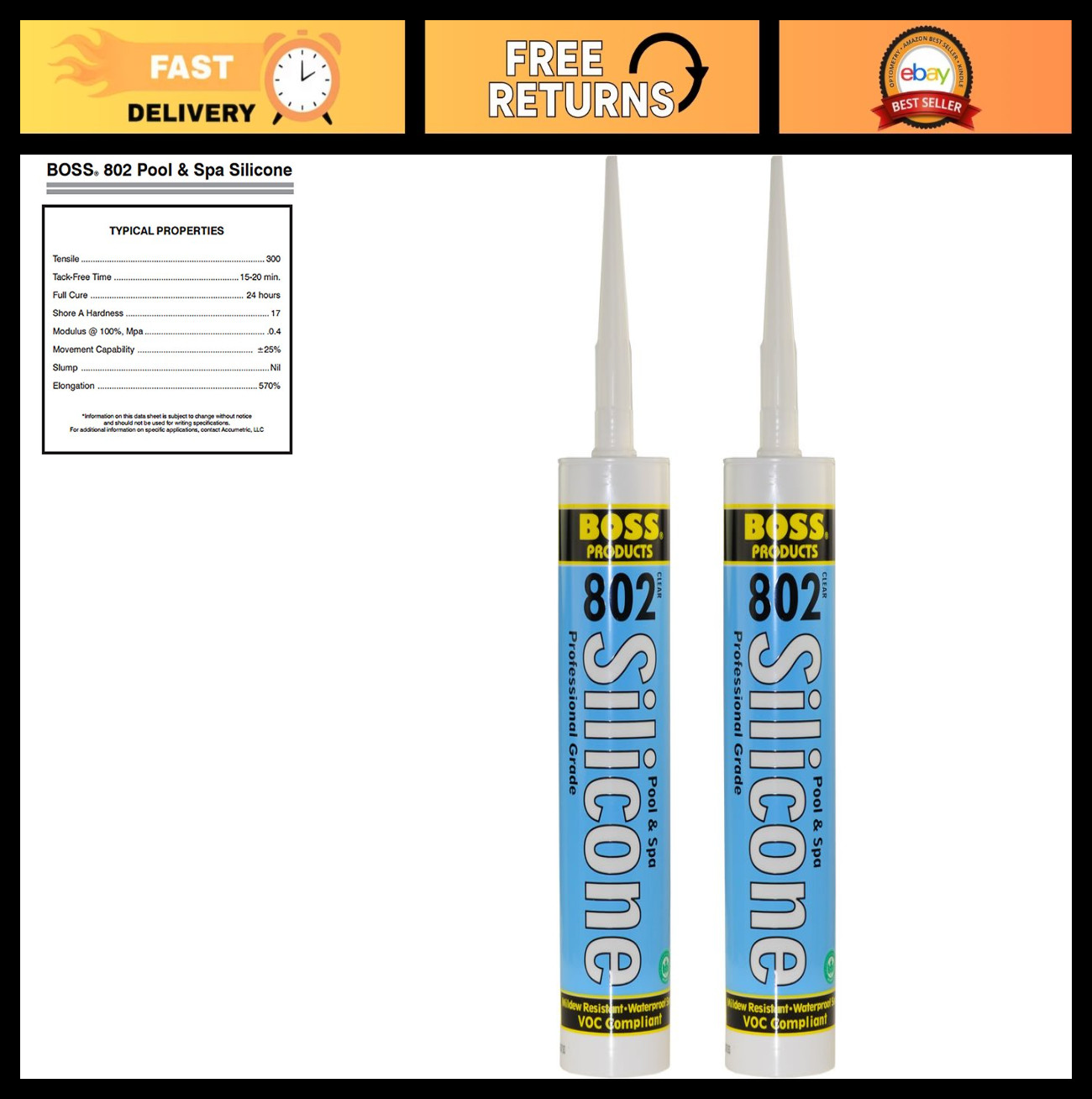 2-Pack Clear Silicone Sealant for Pool, Spa & Household – 2 x 280ML Tubes