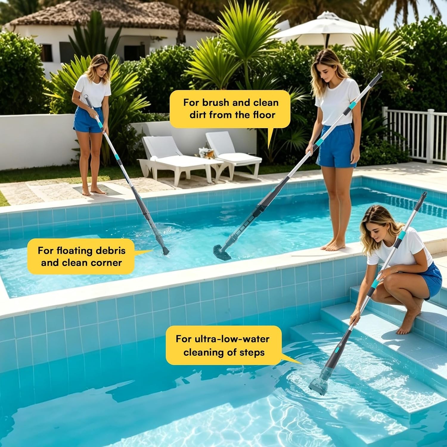 Versatile Handheld Pool Cleaner – Includes Extension Poles & Reusable Filter