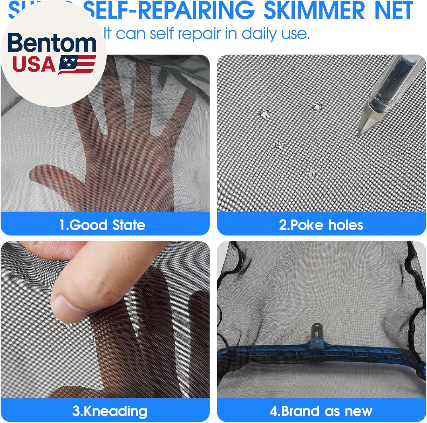 3-In-1 Pool Cleaning Kit Full Set – 18In Rounded End Pool Brush & Ergonomic Pool